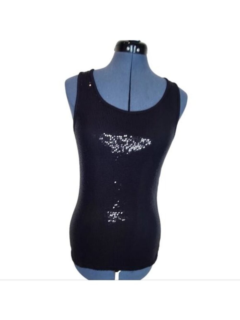 Studio Y Black Sequin Front Tank Top Women's Large Sleeveless Party Blouse